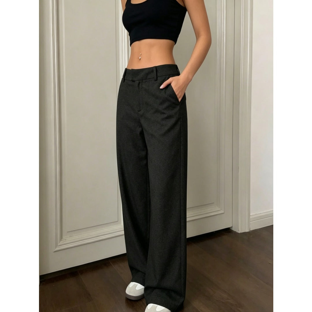 Commuter Style Women Solid High Waist Wide Leg Dress Pants, Slim Flowy Casual Trousers For Daily Office Wear