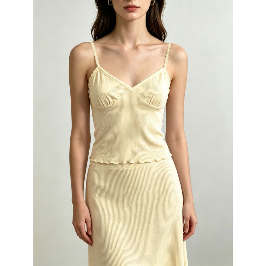 Soft Pure Desire Women 2 Piece Outfit, Solid Cami Slim Matching Set For Daily Commute Travel Party