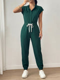 Casual Women Solid Stand Collar Jogger Jumpsuit, Slim Simple One Piece Outfit For Daily Travel