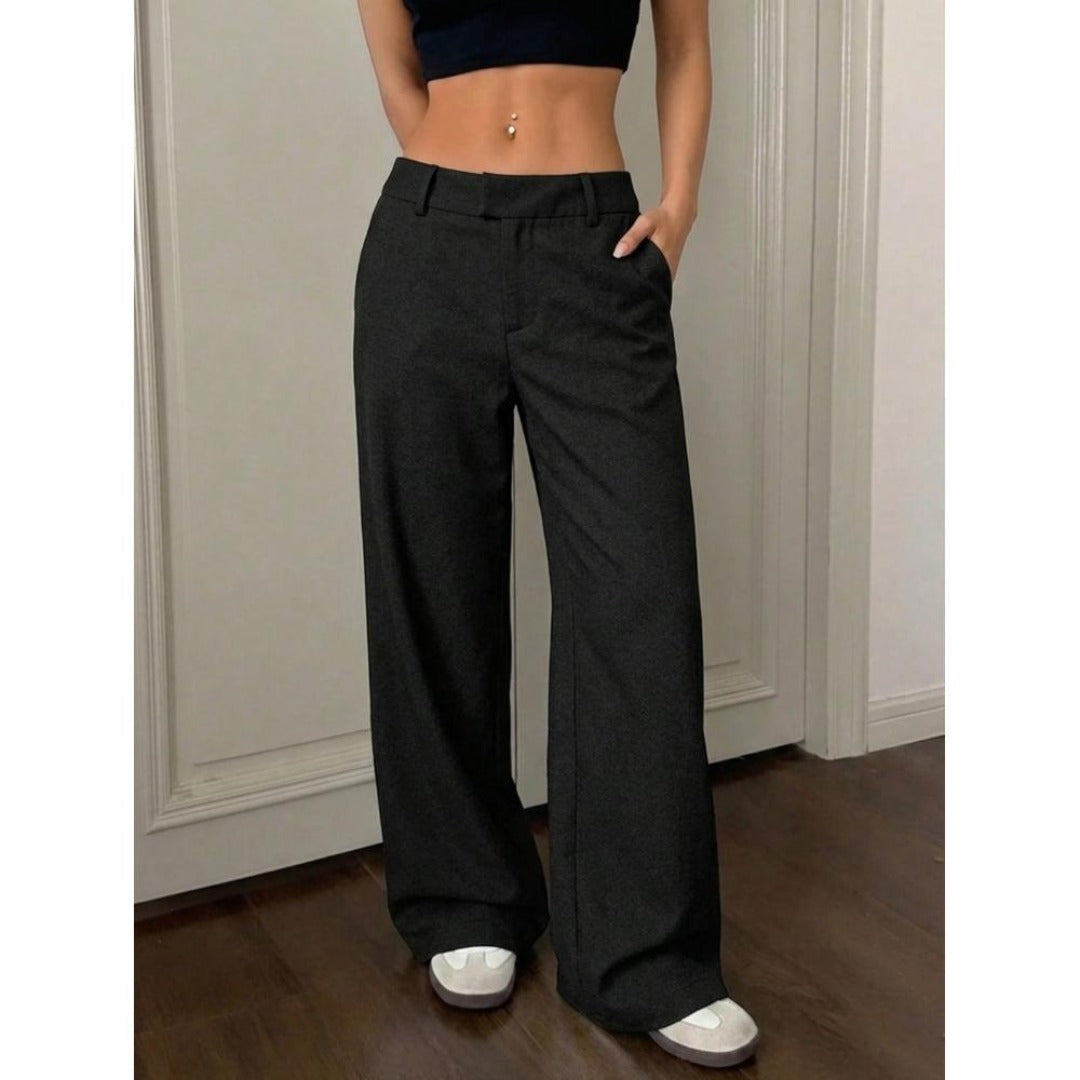 Commuter Style Women Solid High Waist Wide Leg Dress Pants, Slim Flowy Casual Trousers For Daily Office Wear