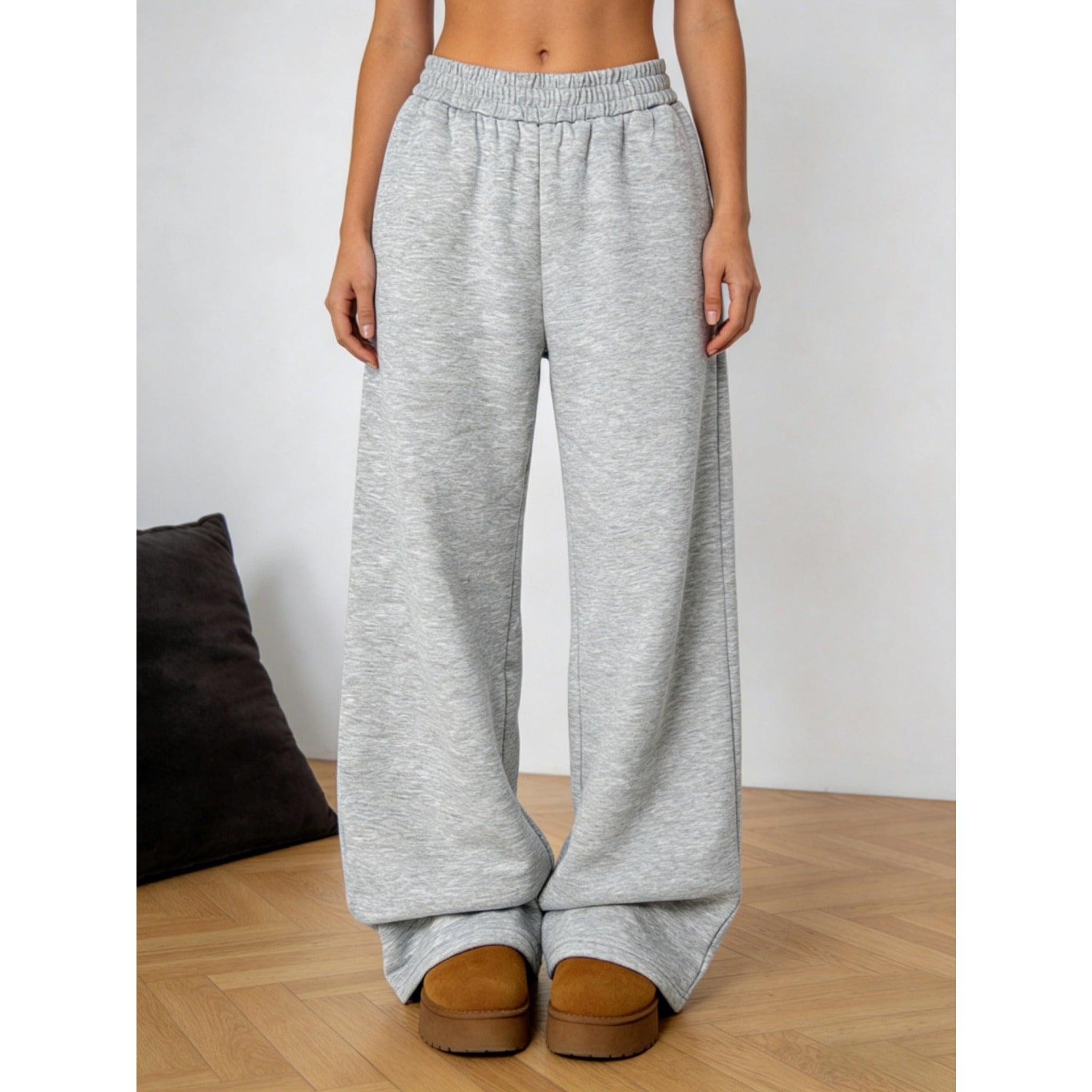 Women Casual Gray Wide Leg Long Pants, Soft Skin-Friendly Loose Trousers For Daily Commute Shopping Travel Gatherings