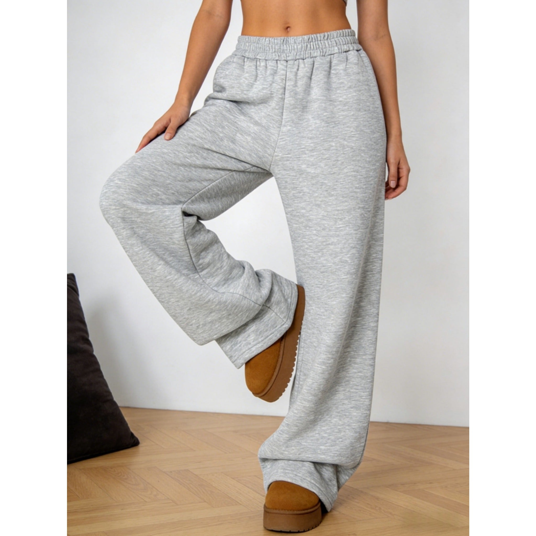 Women Casual Gray Wide Leg Long Pants, Soft Skin-Friendly Loose Trousers For Daily Commute Shopping Travel Gatherings