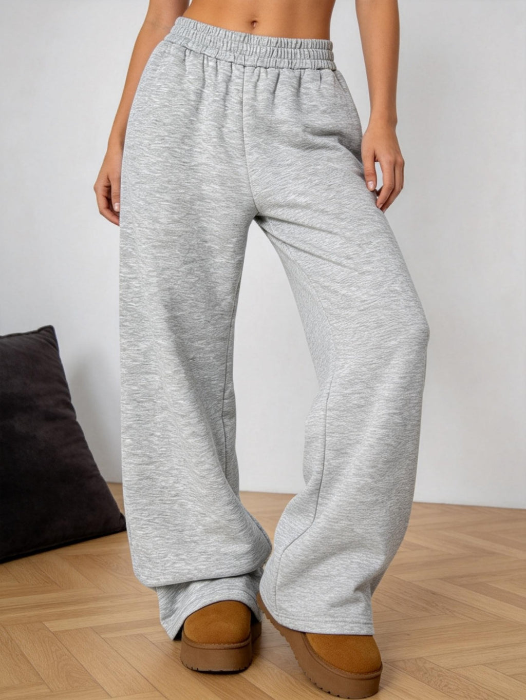 Women Casual Gray Wide Leg Long Pants, Soft Skin-Friendly Loose Trousers For Daily Commute Shopping Travel Gatherings