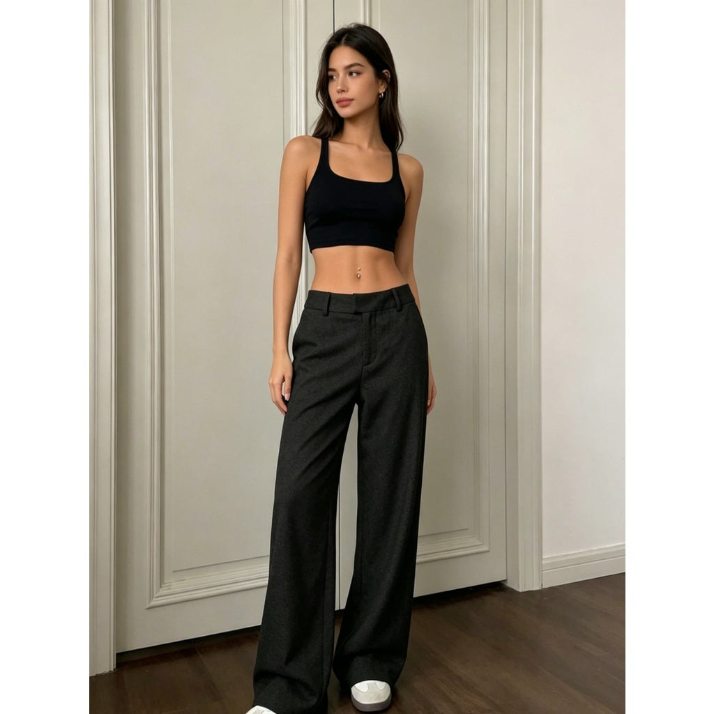 Commuter Style Women Solid High Waist Wide Leg Dress Pants, Slim Flowy Casual Trousers For Daily Office Wear