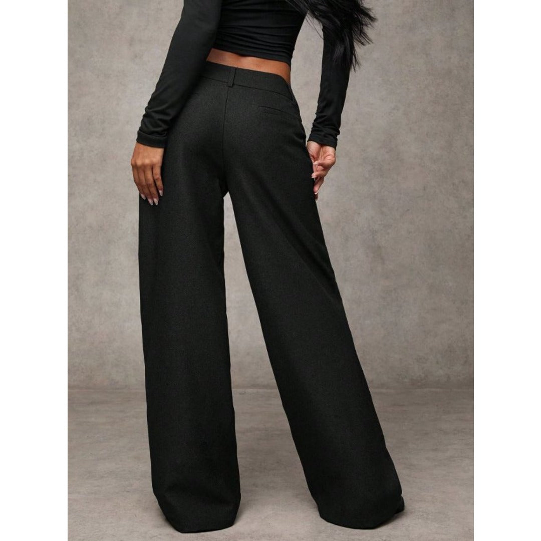 Commuter Style Women Solid High Waist Wide Leg Dress Pants, Slim Flowy Casual Trousers For Daily Office Wear