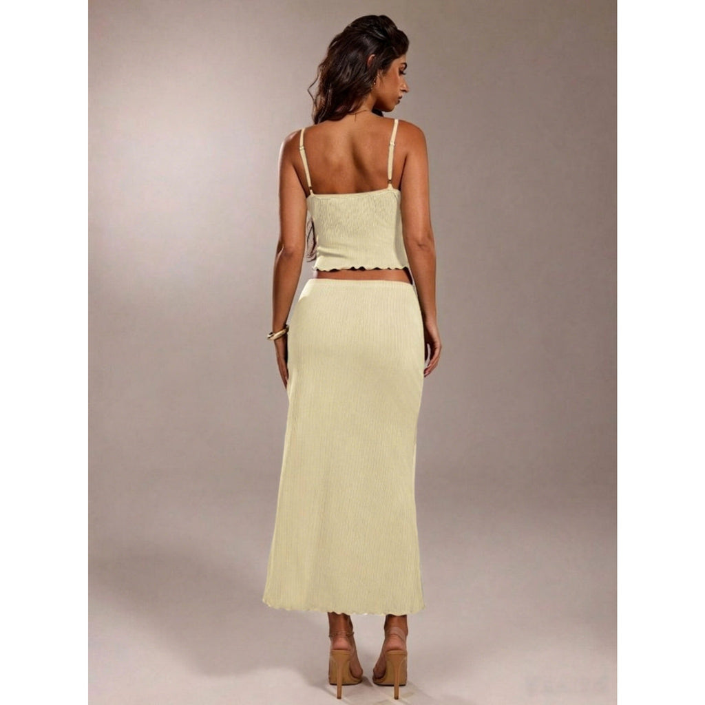 Soft Pure Desire Women 2 Piece Outfit, Solid Cami Slim Matching Set For Daily Commute Travel Party