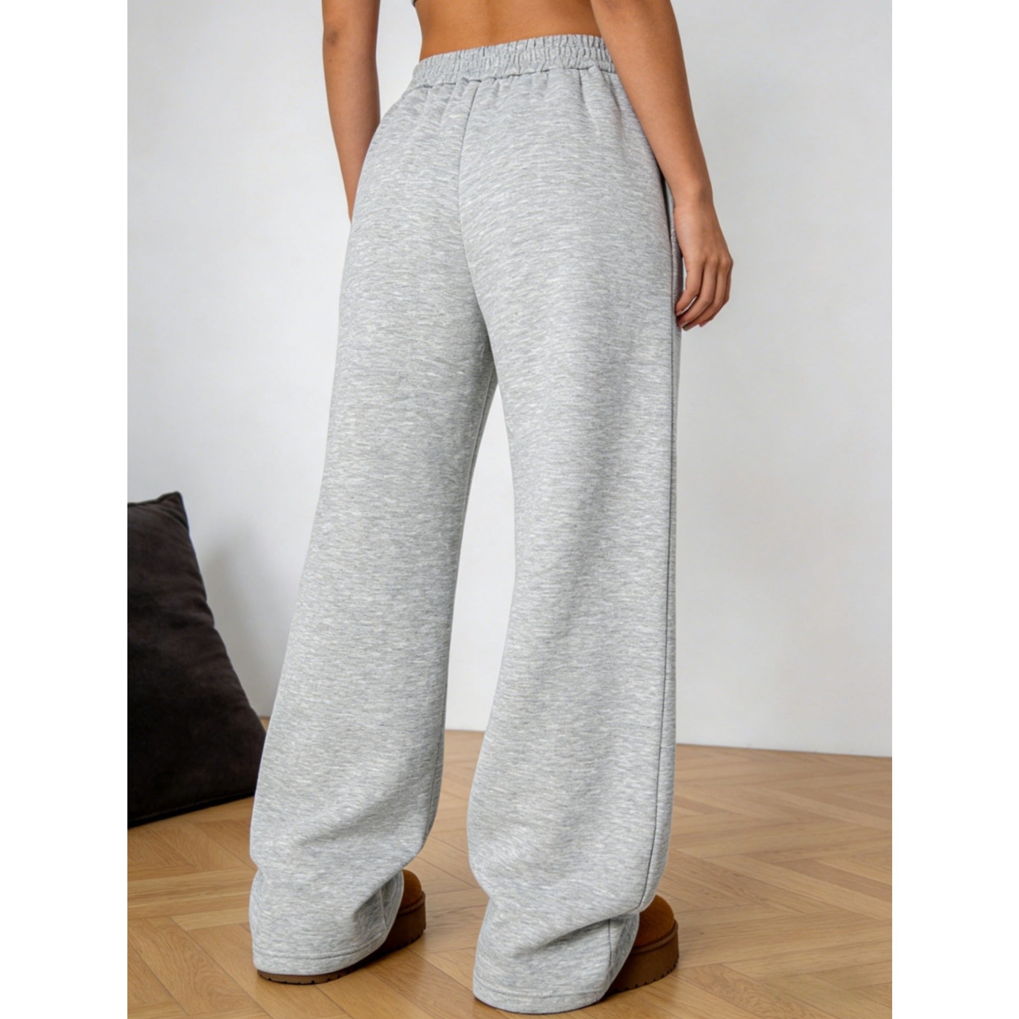 Women Casual Gray Wide Leg Long Pants, Soft Skin-Friendly Loose Trousers For Daily Commute Shopping Travel Gatherings