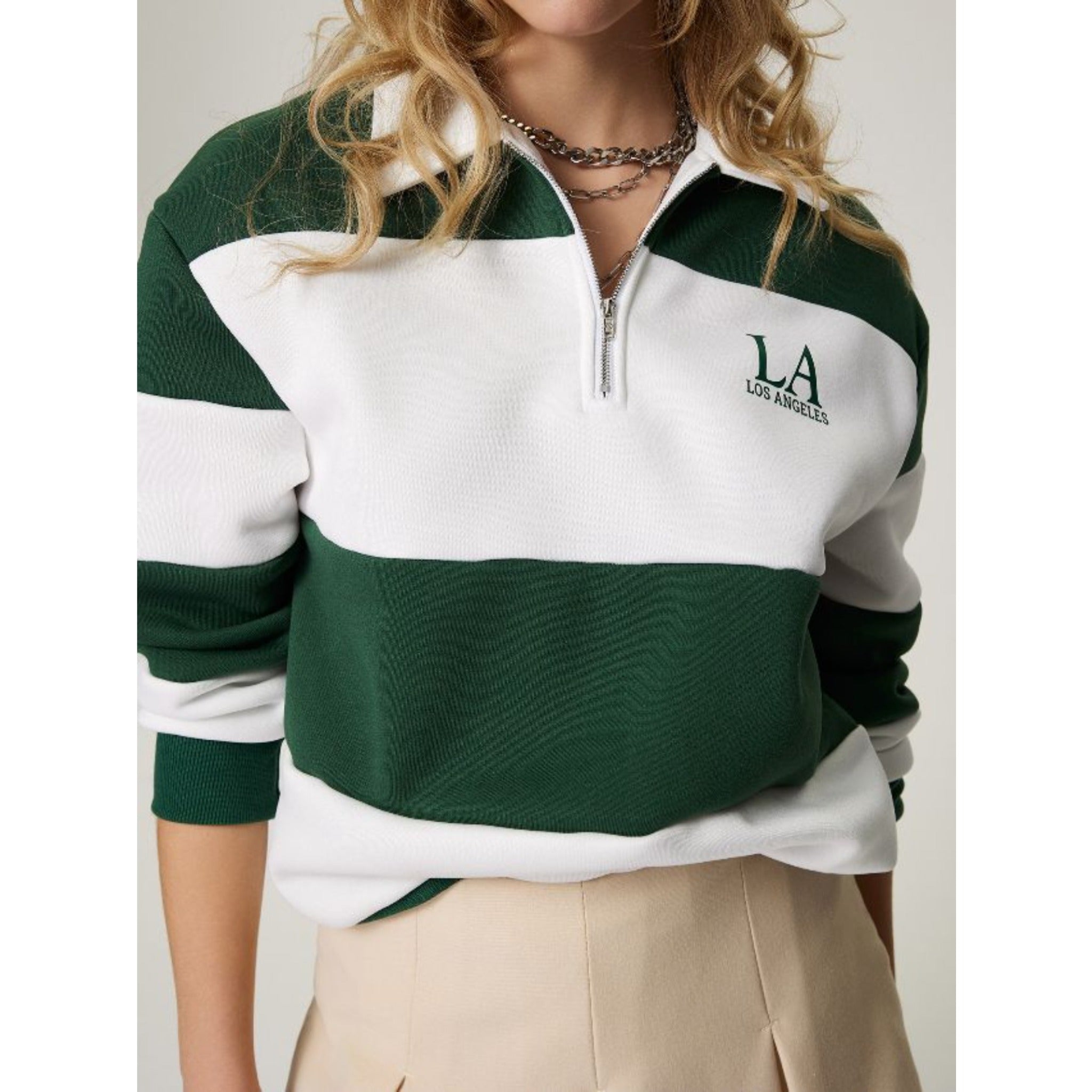 Women Campus Casual Striped Color Block Polo Half Zip Sweatshirt, Slim Versatile Long Sleeve Pullover For Daily School Wear